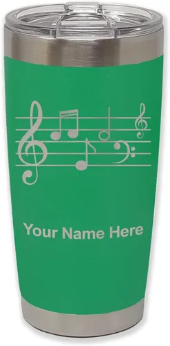 Miniatura 7 de LaserGram Vaso aislado al vacío de 20 onzas, personal de música, grabado personalizado incluido (negro)
