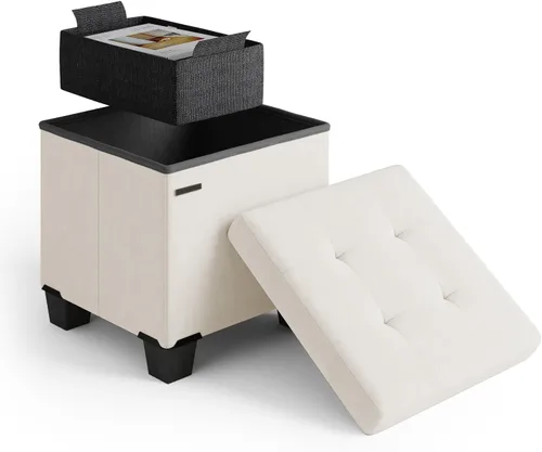 Miniatura 27 de Cubo otomano de almacenamiento con cubo pequeño, otomana cuadrada de 15 pulgadas con almacenamiento para sala de estar y dormitorio, reposapiés