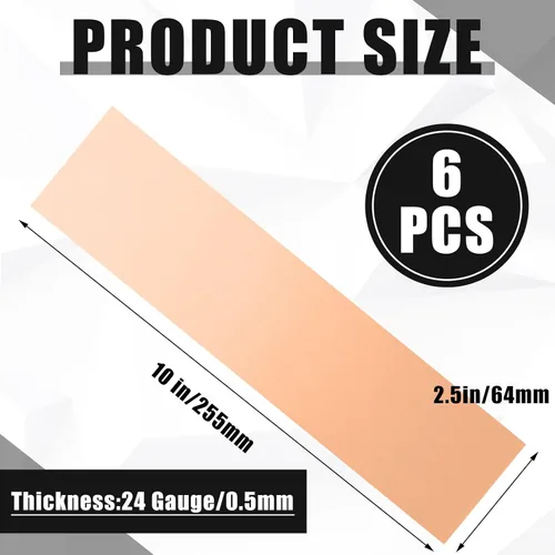 Miniatura 2 de 6 piezas 99.9% + chapa de cobre puro de 10 x 2.5 pulgadas, placa de cobre adjunta con película de 0.020 in de grosor, hojas de metal