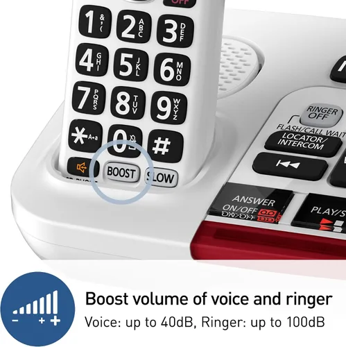 Miniatura 3 de Panasonic KX-TGM420W teléfono amplificado sin cables con máquina contestadora digital, 1 auricular, blanco, Blanco