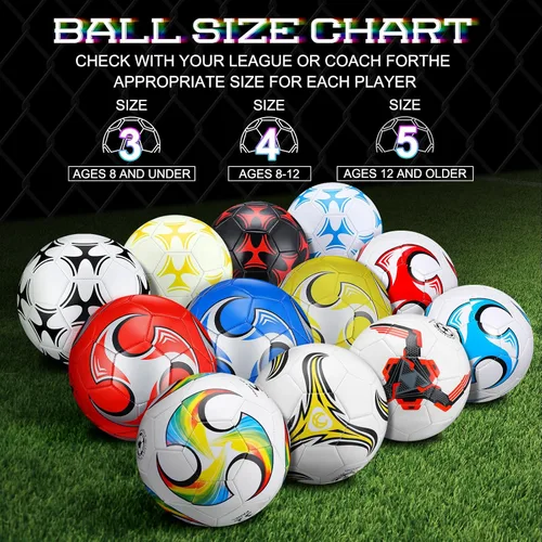 Miniatura 3 de Lenwen 12 pelotas de fútbol con inflador a granel, tamaño oficial 5, 4, 3, niños, adolescentes, adultos, deportes en interiores y exteriores, regalo