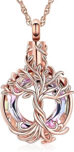 Miniatura 9 de shajwo Collar de cenizas de urna de cremación del árbol de la vida para mujeres y hombres, círculo de la vida, cristales de cremación, colgante