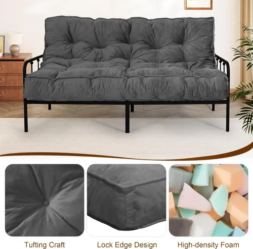 Miniatura 5 de Colchón futón de 8 pulgadas, tamaño Queen, 60 x 80 pulgadas, sofá cama de futón grueso para adultos, colchón futón de terciopelo relleno de espuma