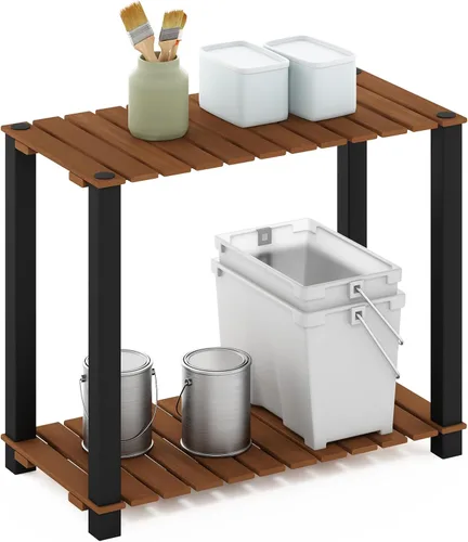 Miniatura 8 de Furinno Pangkor Turn-N-Tube - Estante de madera para plantas de interior y exterior de 4 niveles con postes cuadrados, color natural/negro