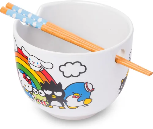 Miniatura 23 de Silver Buffalo Hello Kitty y sus amigos Chococat - Tazón de cerámica para ramen y arroz con palillos, patrón a cuadros, apto para microondas, 20