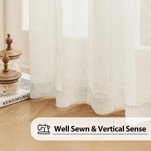 Miniatura 4 de FMFUNCTEX Cortinas Transparentes de Lino para Dormitorio, Cortinas Beige de 84 Pulgadas de Largo para Sala de Estar, Cortinas de Ventana de Mezcla