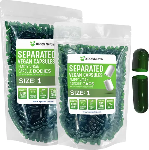 XPRS Nutra Cápsulas veganas separadas tamaño 1 – 1000 cápsulas vacías de primera calidad separadas en bolsas – Cápsulas vacías separadas – Cápsulas