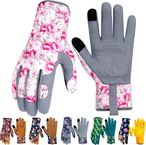 Guantes de jardinería de cuero para mujer, guantes de jardín a prueba de espinas, guantes de trabajo para pantalla táctil, regalos