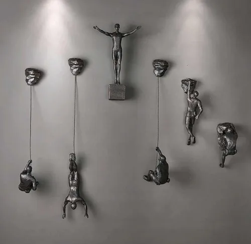 Juego grande de 6 hombres trepadores de pared, 6 hombres escaladores negros + 3 rocas para ocultar uñas, decoración de pared, arte de pared,