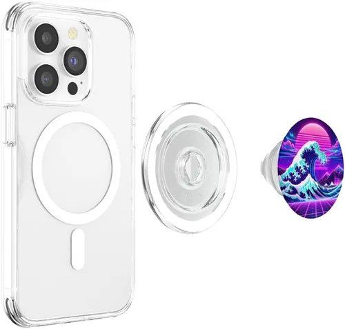 Miniatura 4 de Futuristic Cyberpunk Vaporwave Synthwave Great Wave Hokusai PopSockets MagSafe PopGrip for iPhone