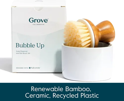 Miniatura 7 de Grove Co. Cepillo para platos Bubble-Up, paquete de 2, limpiador de platos de diseño ergonómico, cepillo de repuesto para fregar platos, elimina