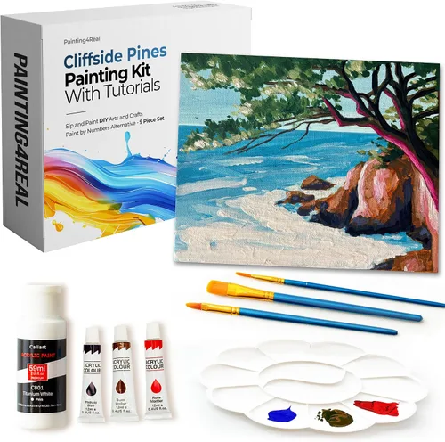 Miniatura 13 de Painting4Real Kit de clase de pintura de bricolaje para adultos con tutoriales en video: Aprende a pintar Amber Lake - Cómo pintar con acrílicos