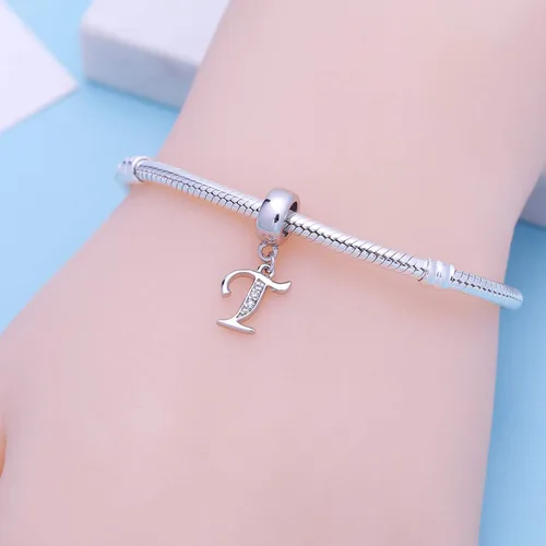 Miniatura 87 de ABUN Abalorio de plata de ley 925 con letra A a la Z, espaciador de inicial, con circonita cúbica transparete colgante, auténtica, para pulseras
