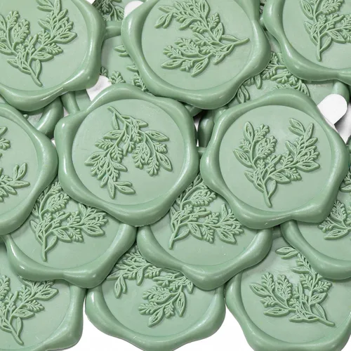 Miniatura 12 de Yoption Pegatinas de sello de cera de eucalipto, paquete de 50 pegatinas de sello de sobre autoadhesivas doradas antiguas para boda, fiesta