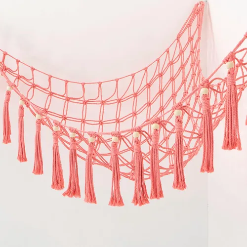 Miniatura 7 de MAKEONEWO Hamaca de Juguete de Peluche Colgante - Hecha a Mano, Organizador Grande de Macramé Rosa, Soporte de Red de Esquina para Juguetes de Rosa