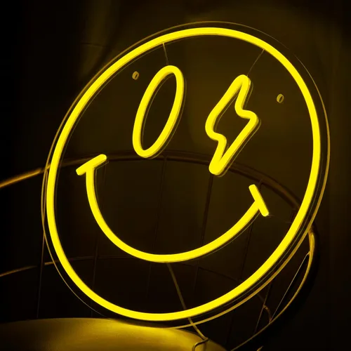 Miniatura 5 de Letrero de neón con cara sonriente, luz de neón LED para decoración de pared, letreros iluminados por USB, letrero de neón amarillo sonriente