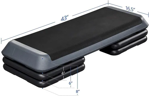 Miniatura 3 de Yaheetech Escalón aeróbico, plataforma de ejercicio aeróbico ajustable de 4-6-8 pulgadas, tamaño del club de salud con elevadores y superficie