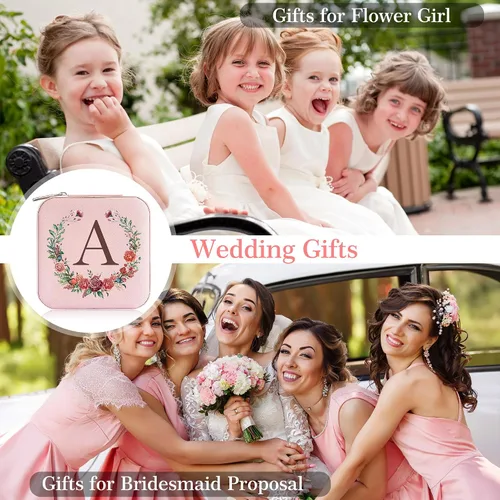 Miniatura 4 de Parima Regalo para mujeres Idea de regalo para adolescentes adolescentes Joyero de viaje con inicial rosa Joyero pequeño para mujeres y niñas