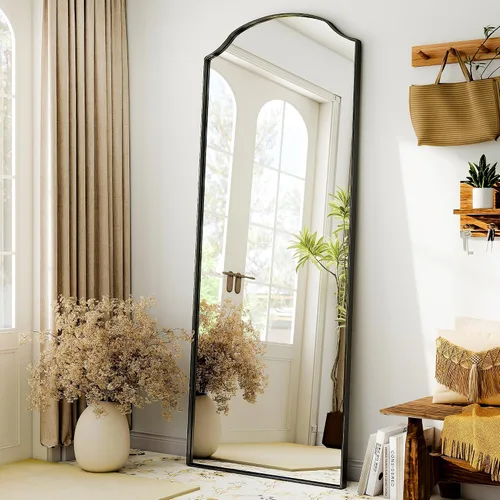 Miniatura 2 de Espejo arqueado de cuerpo completo con diseño único de esquina festoneada de 24 x 65 pulgadas, espejo de pared de longitud completa para dormitorio