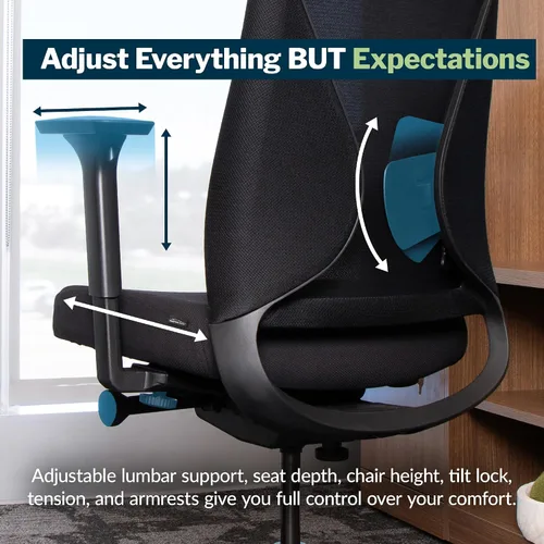Miniatura 8 de Vari Tempur-Pedic Silla de oficina ergonómica – Silla de escritorio con respaldo de malla con soporte lumbar ajustable, reclinable, profundidad