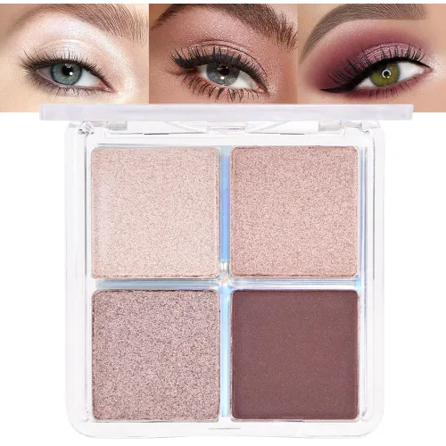 Miniatura 12 de evpct Paleta cuádruple de sombras de ojos marrón nude, brillante nude champán, dorado, marrón, cacao, brillantina, metálico, mate, alto pigmento