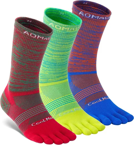 aomagic Calcetines de Dedos para Hombres y Mujeres Deportivos para Correr Coolmax de Cinco Dedos Tipo Tripulación Cómodos Transpirables Ligeros 3