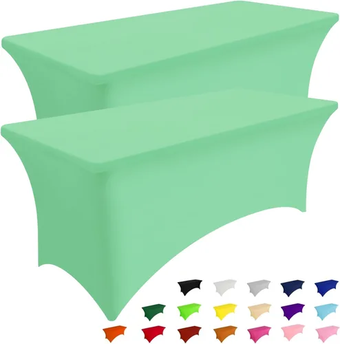 Miniatura 39 de Smiry Paquete de 2 manteles de elastano de 6 pies, fundas de mesa elásticas ajustables extensibles, lavables y sin arrugas, rectangulares para mesa