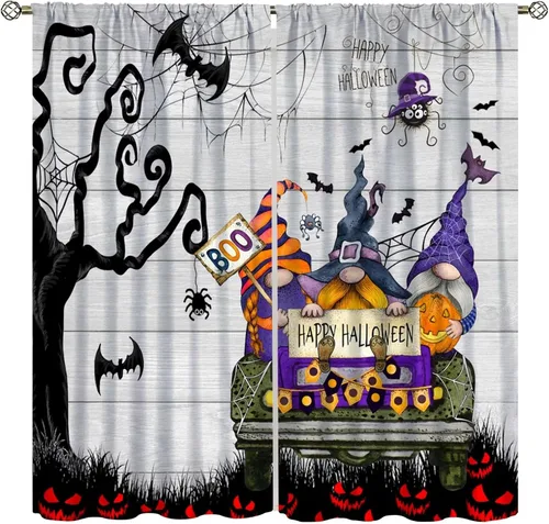 Miniatura 8 de Cortinas de Halloween naranja y negro de telaraña para sala de estar y dormitorio, decoración de panel de cortina de puerta para decoración