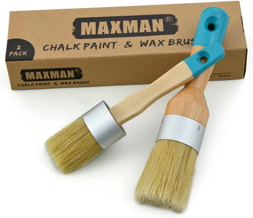 MAXMAN Pincel de tiza para muebles, 2 piezas, cepillo de ceras, cerdas naturales, compatible con todo tipo de pinturas de tiza, plantillas y cera de