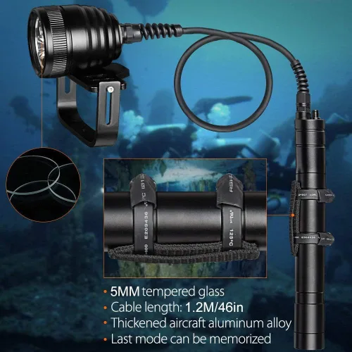 Miniatura 2 de SecurityIng DF06 3000LM - Luz de buceo con bote primario, 3 LED, linterna subacuática de 492 pies/492.1 ft con cable de 3.9 ft para buceo