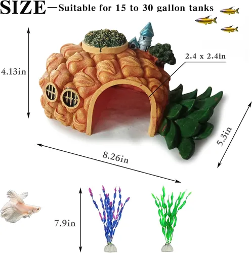 Miniatura 3 de Tfwadmx Decoraciones de acuario resina piña pecera casa de cangrejo ermitaño escondite cueva refugio decoración paisaje submarino cabaña acuario