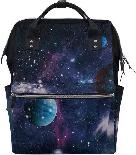 Miniatura 11 de Bolsa de pañales para bebés de gran capacidad, estilista de peluquería, tijeras de impresión duradera multifunción mochila de viaje, Alien Planeta