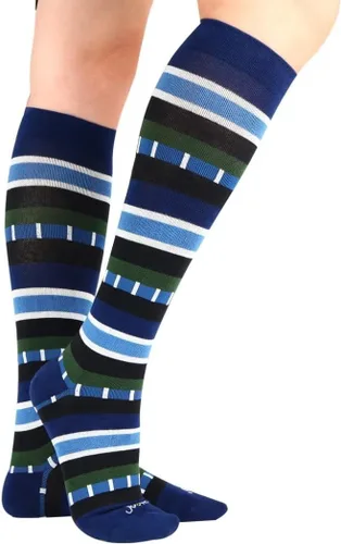 Miniatura 4 de ja vie Calcetines deportivos de compresión con rayas texturizadas de algodón hasta la rodilla para mujeres y hombres, correr, embarazo, viajes