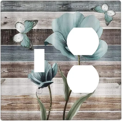 Miniatura 36 de Cubiertas de Interruptor de Luz Artísticas de Cuádruple Palanca con Hojas Tropicales Florales Boho, Flores Bohemias Decorativas Botánicas, Placas