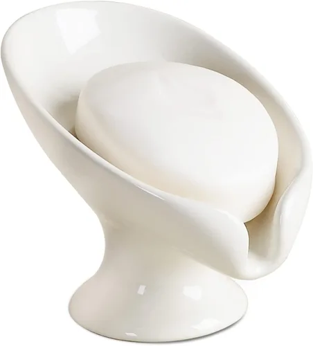 Miniatura 13 de Jabonera, Soporte de Jabón de Cerámica Autodrenante en Forma de Hoja para Jabón en Barra, Jabonera con Drenaje de Aspecto de Mármol Negro para Baño