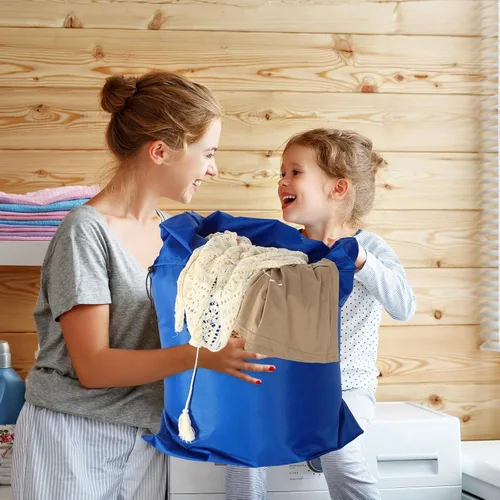 Miniatura 8 de Woanger Paquete de 12 bolsas de lavandería extragrandes de 28 x 45 pulgadas, lavables a granel, bolsa de lavandería de viaje con cierre de cordón