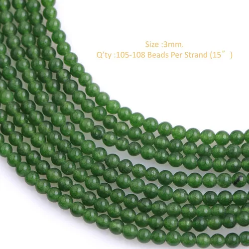 Miniatura 2 de GEM-Inside Cuentas sueltas de jade verde natural de 3 mm de Taiwán para fabricación de joyas DIY, cuentas pequeñas espaciadoras de 38 cm Jade verde