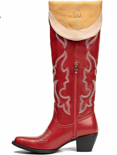Miniatura 5 de SO SIMPOK Botas altas bordadas hasta la rodilla para mujer, botas vaqueras de tacón grueso para mujer, botas vaqueras occidentales