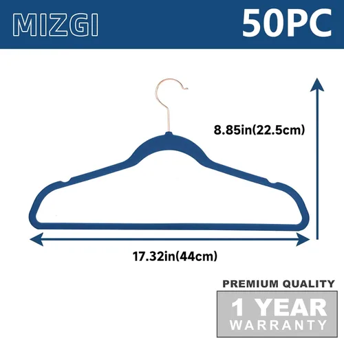 Miniatura 6 de MIZGI Perchas de Terciopelo Premium (Paquete de 50) Resistentes - Perchas de Fieltro Antideslizantes - Percha de Traje de Terciopelo Azul Azul