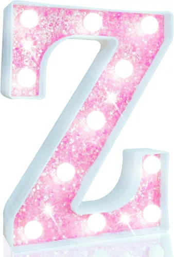 Miniatura 25 de Pooqla Luces de números de marquesina, números de luz rosa para niñas de 10.º cumpleaños, funciona con pilas, luz nocturna de número con purpurina