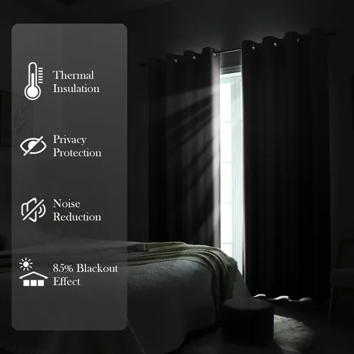 Miniatura 6 de HOMEIDEAS Cortinas Blackout Negras Ombré de 52 x 63 Pulgadas de Largo Degradado Oscurecimiento de Habitación Aislamiento Térmico Ahorro de Energía