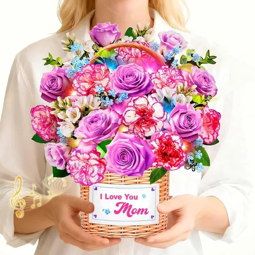 Miniatura 8 de MZD8391 Tarjetas de cumpleaños con música y luces, tarjeta de feliz cumpleaños, oso y margarita, ramo de flores de tamaño natural de 10 pulgadas