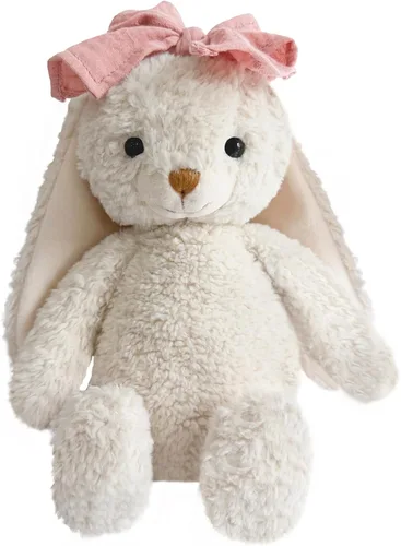 Miniatura 9 de Animal de Peluche Conejito Suave Juguete Tierno de 8'' de Largo - Conejito de Peluche Marrón de Orejas Largas con Lazo Rosa Juguetes de Peluche