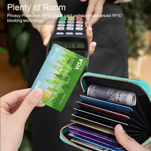Miniatura 6 de Coco Rossi Billetera pequeña para tarjetas de crédito RFID con purpurina linda para mujer, C mármol verde