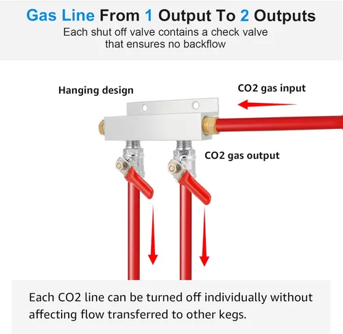 Miniatura 4 de Distribuidor de gas de CO2 de colector de gas, colector de CO2 de 2 vías, divisor de CO2 de barril de cerveza, distribuidor de aire de barril