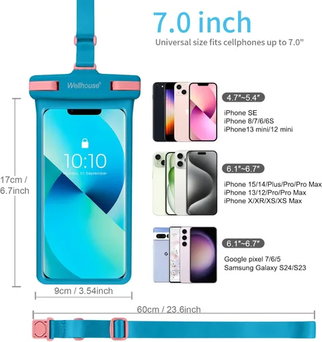 Miniatura 5 de wellhouse Funda impermeable para teléfono, funda impermeable para iPhone 16 15 14 13 12 Pro Max XS Samsung, bolsa seca para celular IPX8 3D, 1