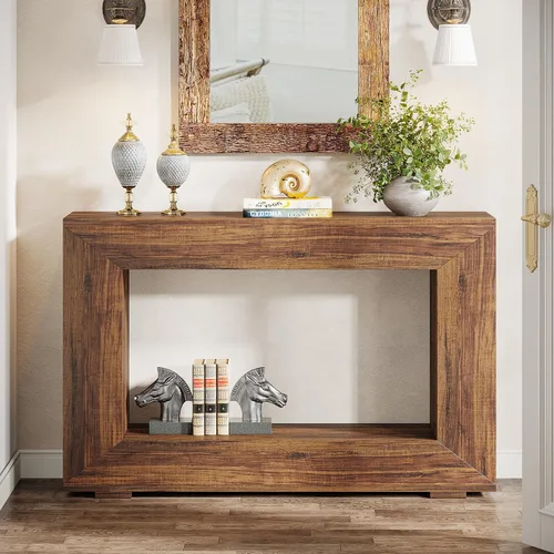 Miniatura 3 de Tribesigns - Mesa consola de granja, mesa de entrada de 47 pulgadas con almacenamiento, mesa decorativa de pasillo con estilo industrial para sala