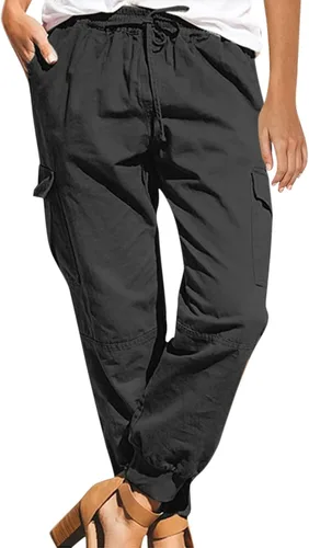 Miniatura 2 de SobeiKre Pantalones cargo de gran tamaño para mujer, pantalones deportivos holgados de cintura baja con cordones, pantalones de entrenamiento