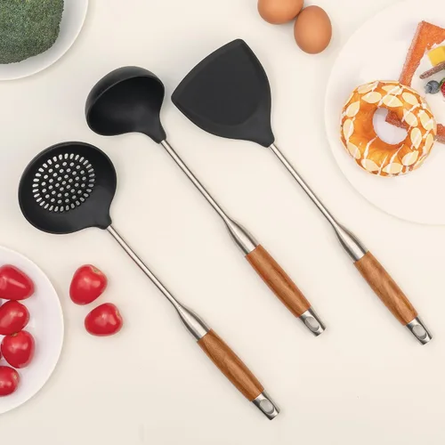 Miniatura 2 de FJNATINH Espátula de wok de silicona, Cucharón, Escumadera - Herramientas de wok de acero inoxidable, Utensilio de wok - Utensilios de cocina