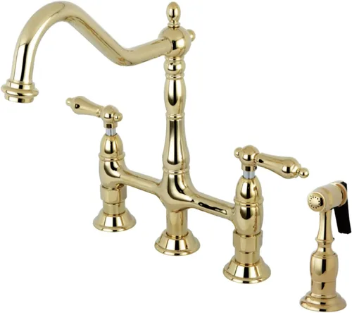 Miniatura 19 de Kingston Brass KS1273ALBS Heritage - Grifo de puente de cocina de 8 pulgadas con rociador de latón, latón antiguo